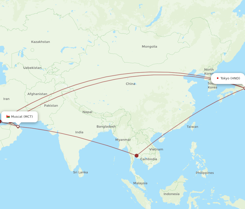 MCT-HND flight routes