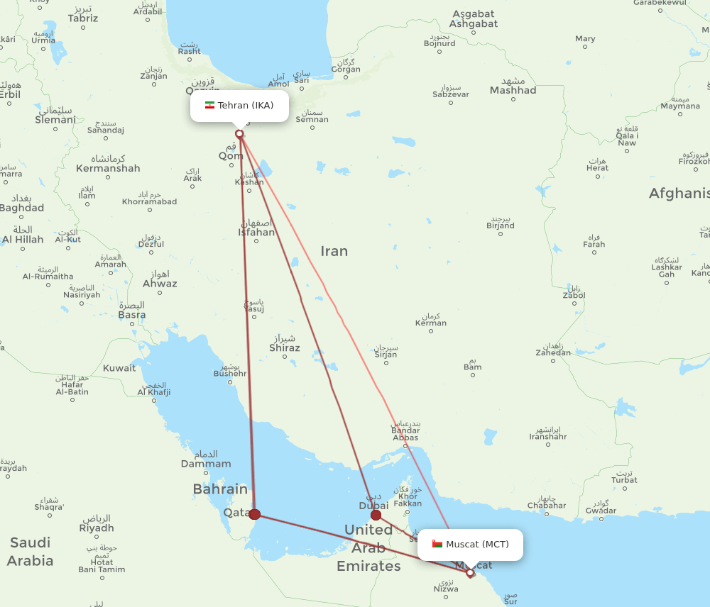 MCT-IKA flight routes