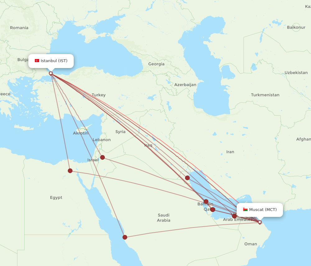 MCT to IST flights and routes map