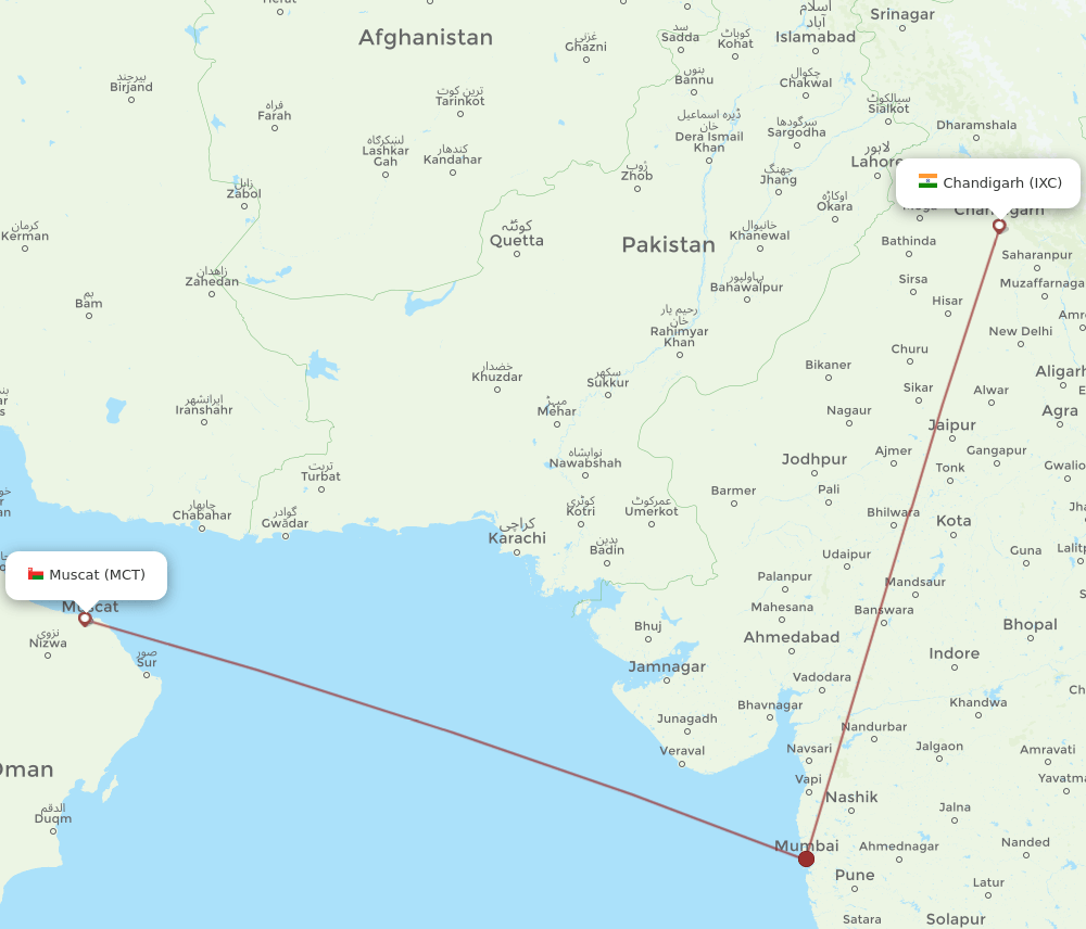 MCT-IXC flight routes
