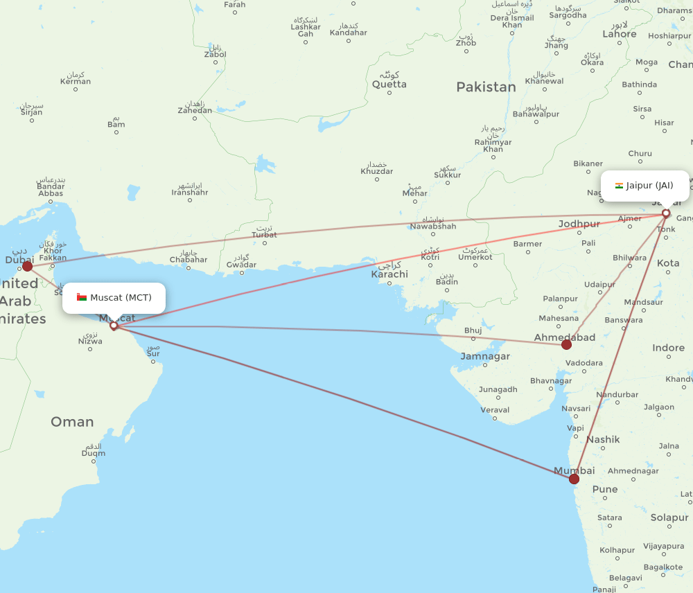 MCT to JAI flights and routes map