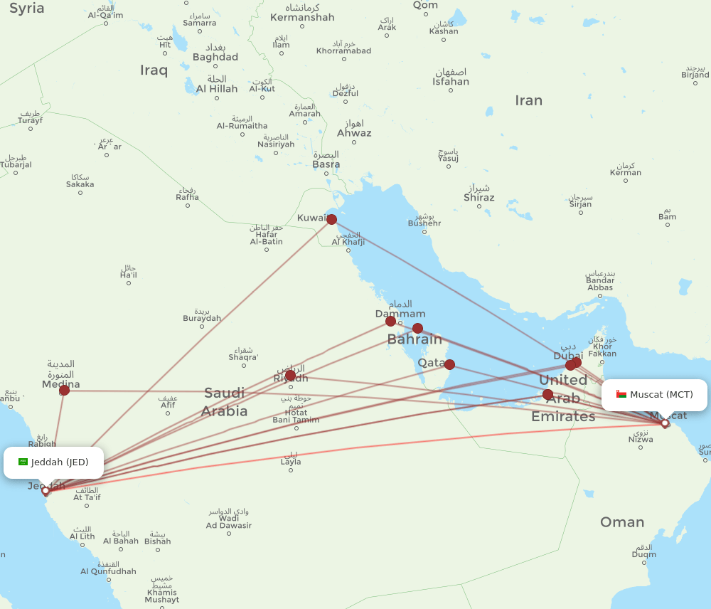 MCT-JED flight routes