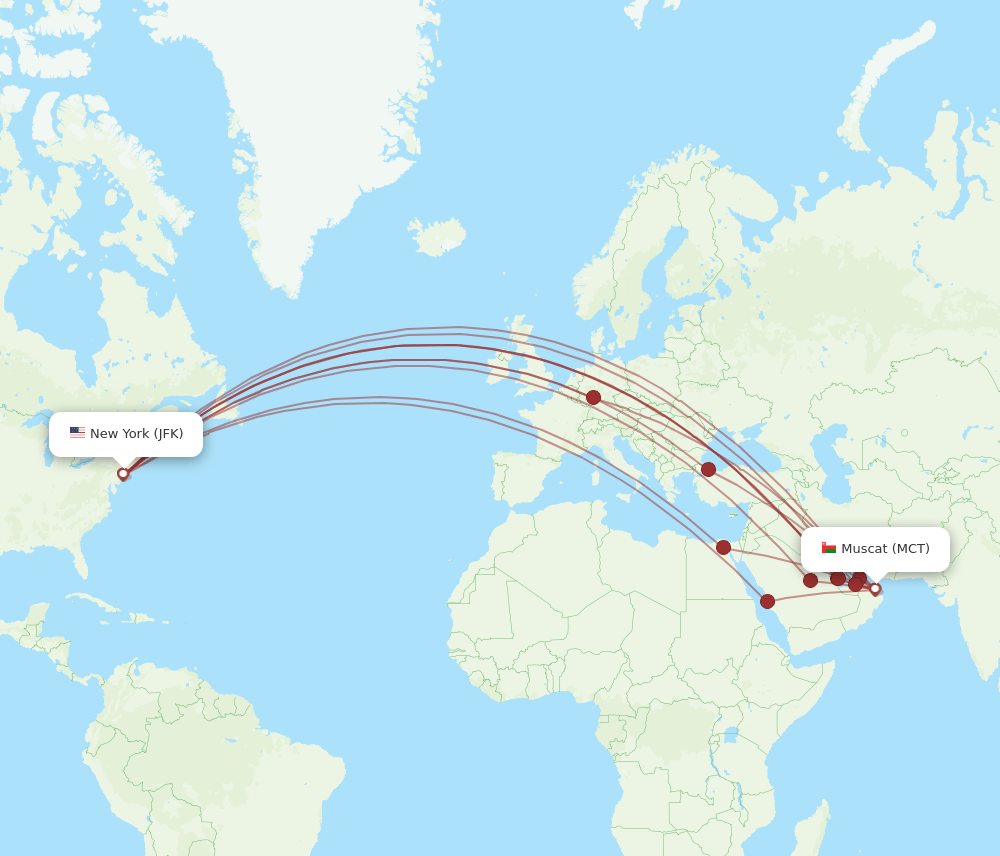 MCT-JFK flight routes