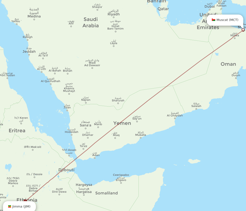 MCT to JIM flights and routes map