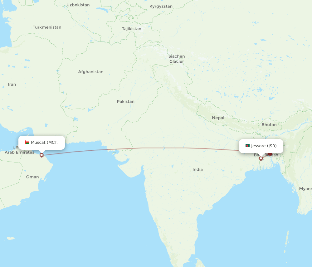 MCT-JSR flight routes