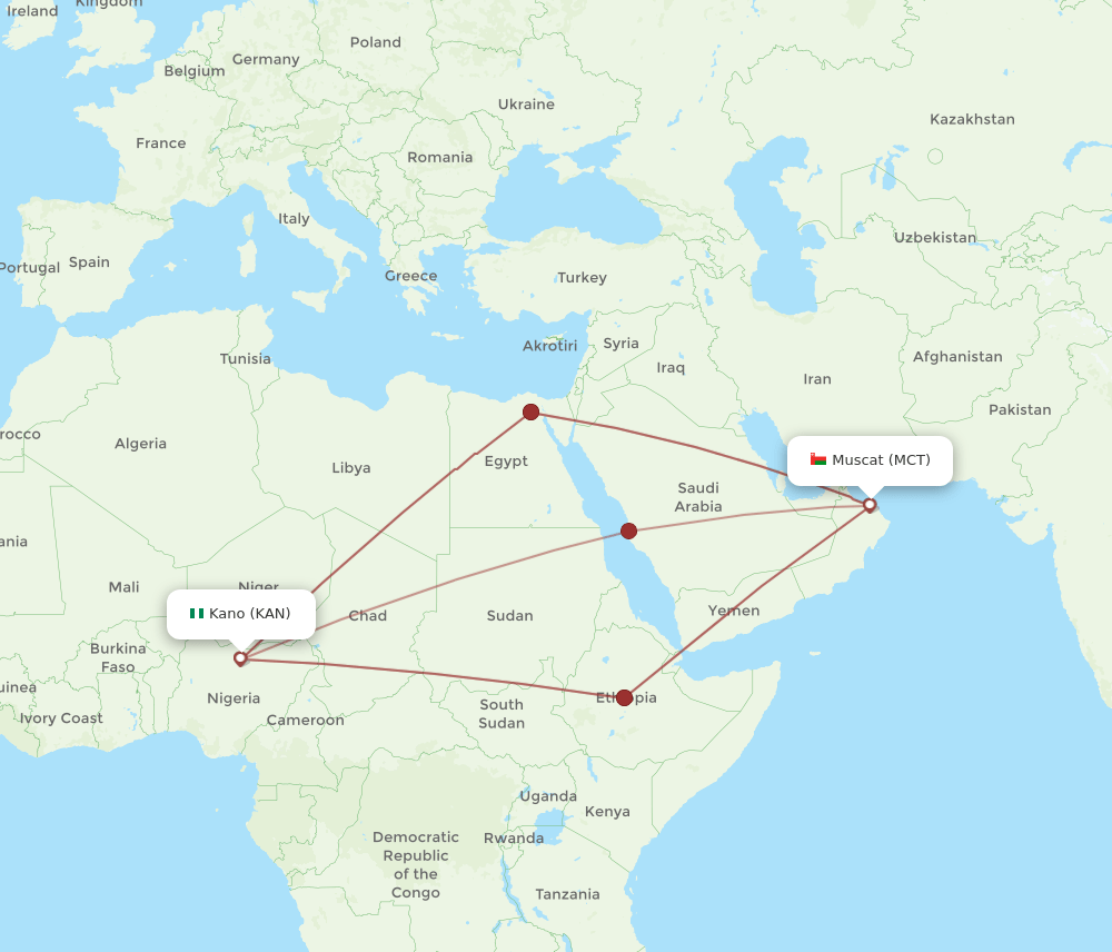 MCT-KAN flight routes
