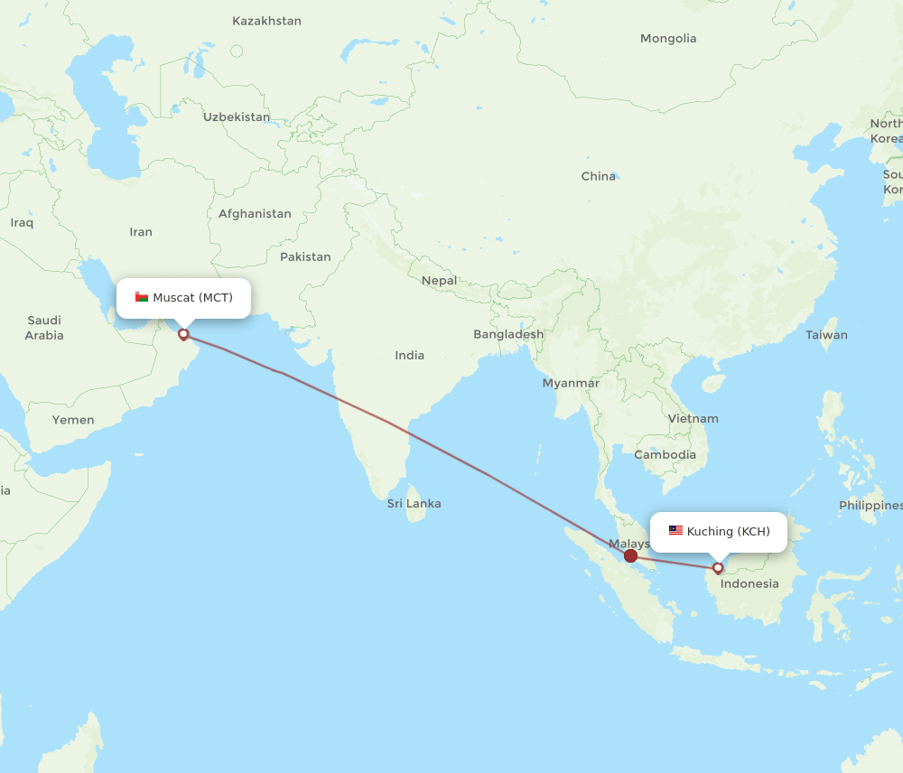 MCT-KCH flight routes