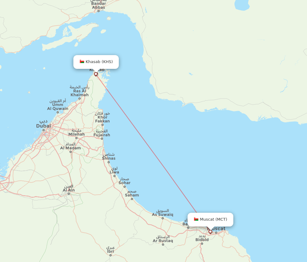 Muscat - Khasab route map and flight paths