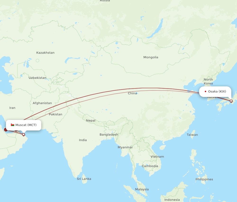 MCT-KIX flight routes