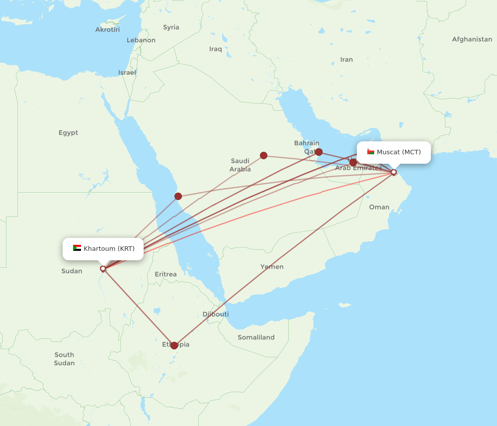 Muscat - Khartoum route map and flight paths