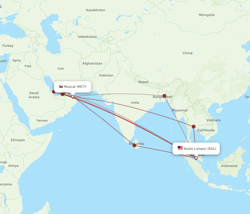 MCT-KUL flight routes