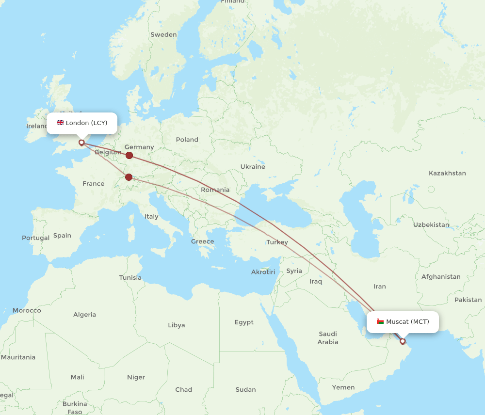 MCT-LCY flight routes