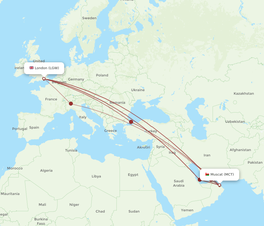MCT-LGW flight routes
