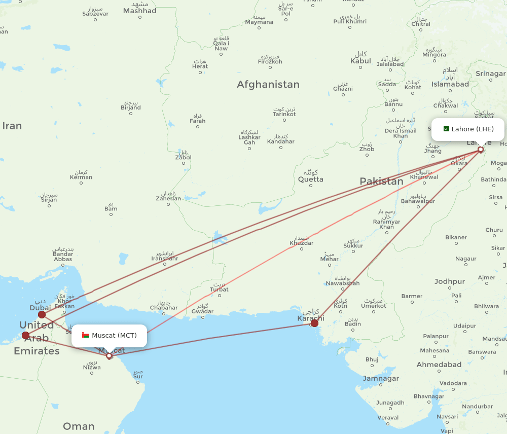 MCT-LHE flight routes
