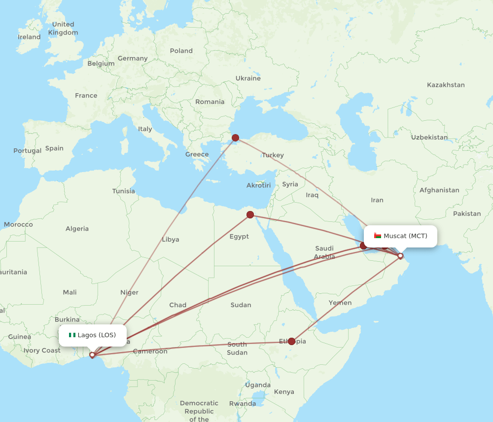 MCT-LOS flight routes