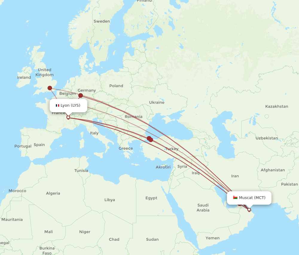 MCT-LYS flight routes