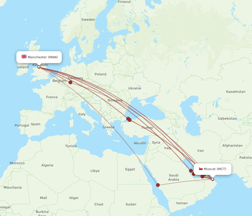 MCT-MAN flight routes