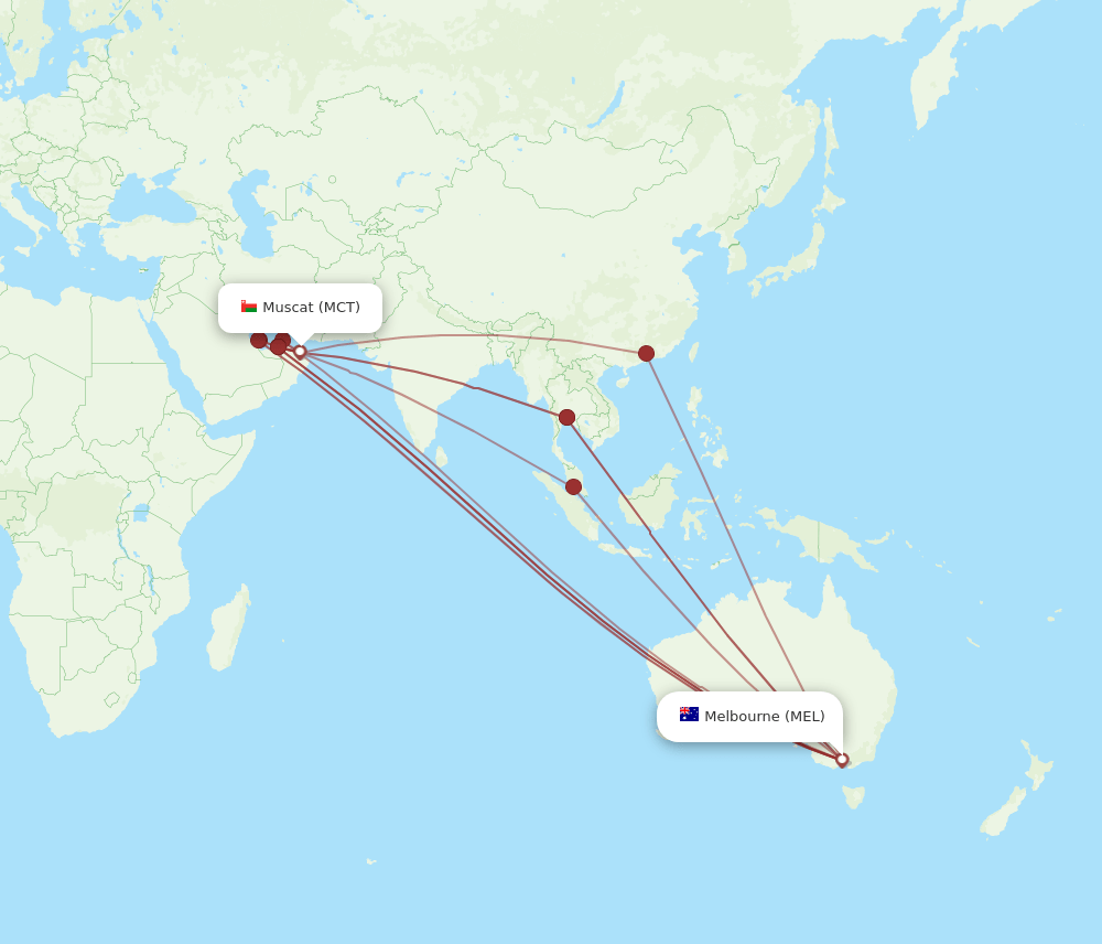 MCT to MEL flights and routes map