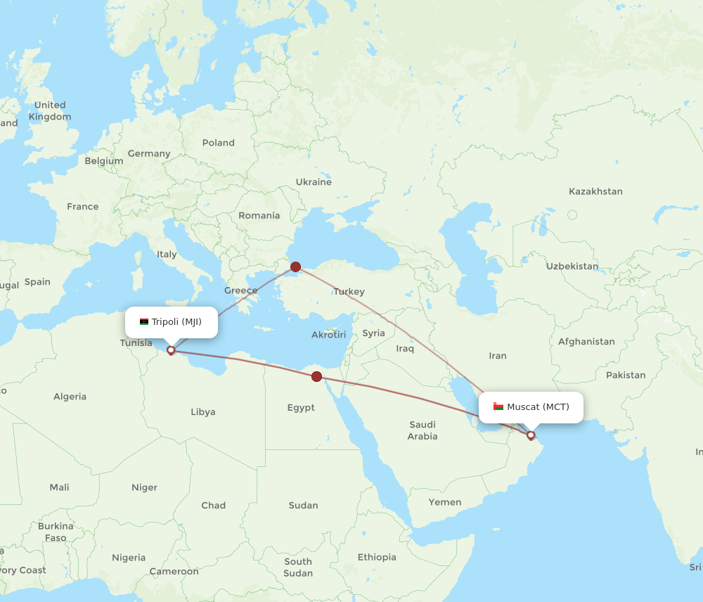 MCT-MJI flight routes