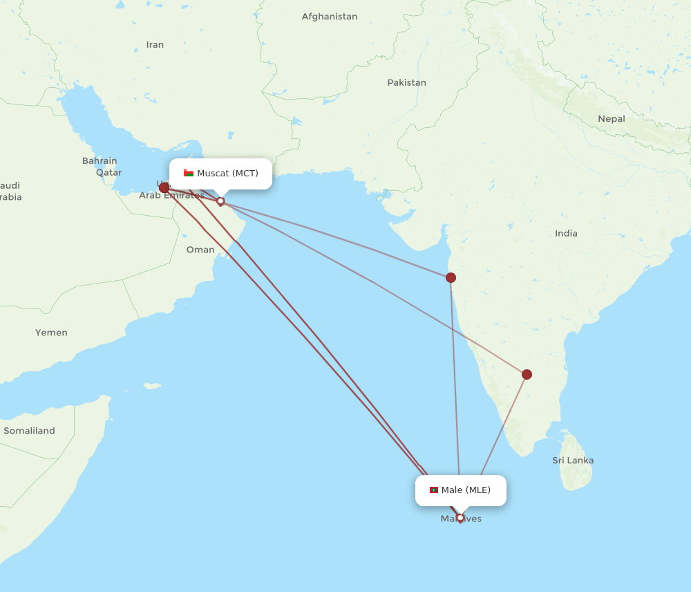 MCT to MLE flights and routes map
