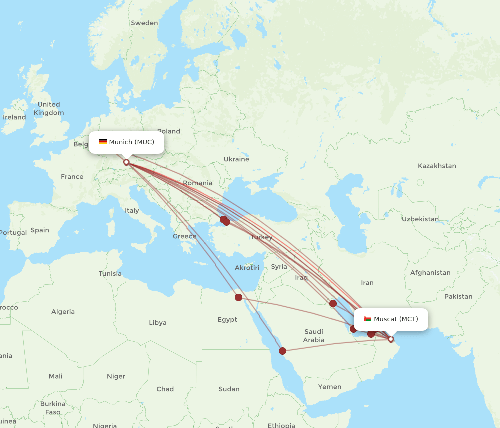 MCT to MUC flights and routes map