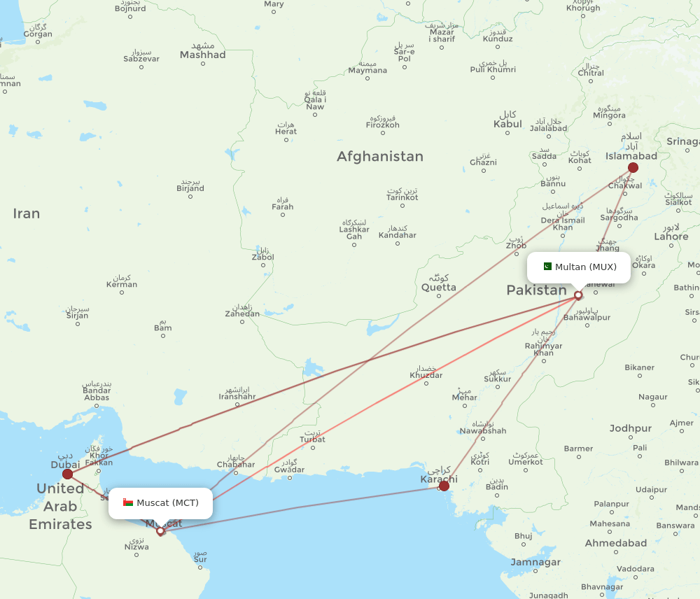 MCT-MUX flight routes