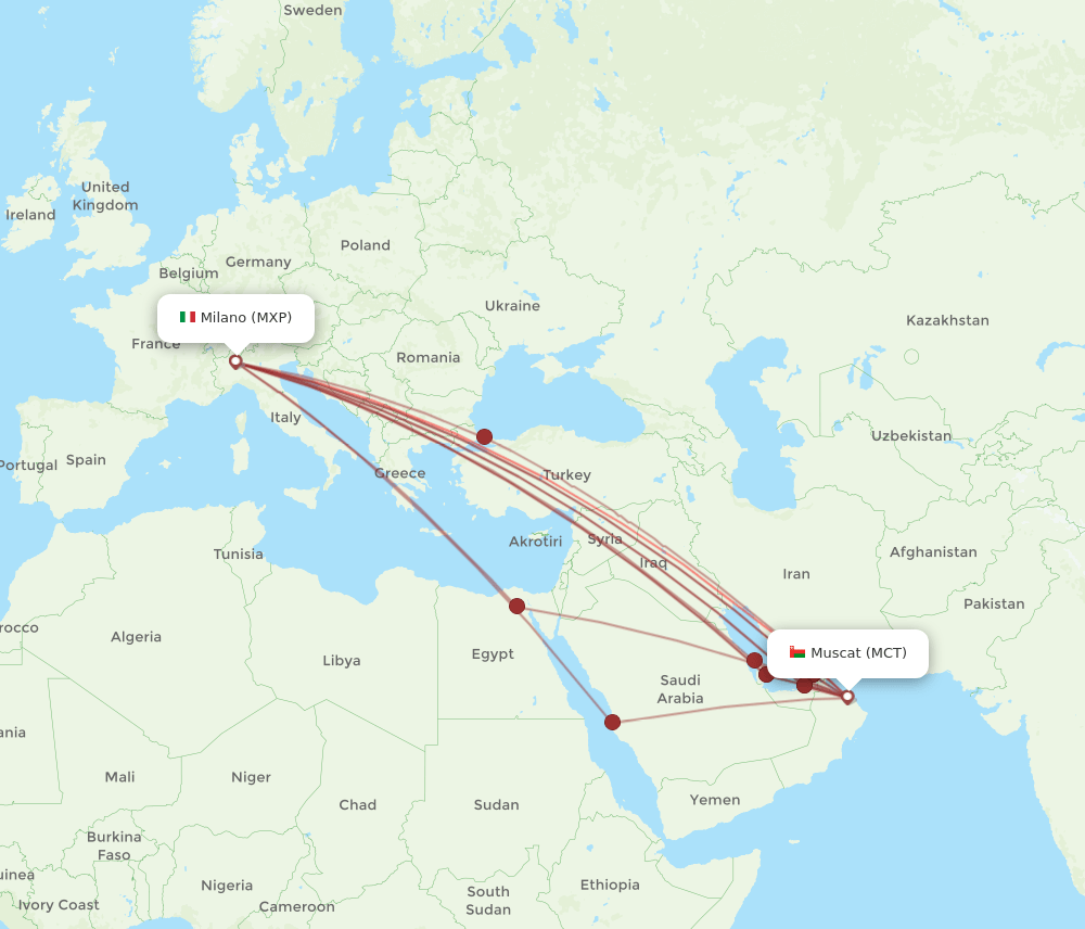 MCT-MXP flight routes