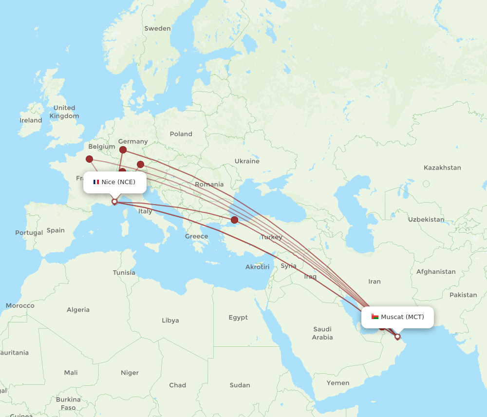 MCT-NCE flight routes