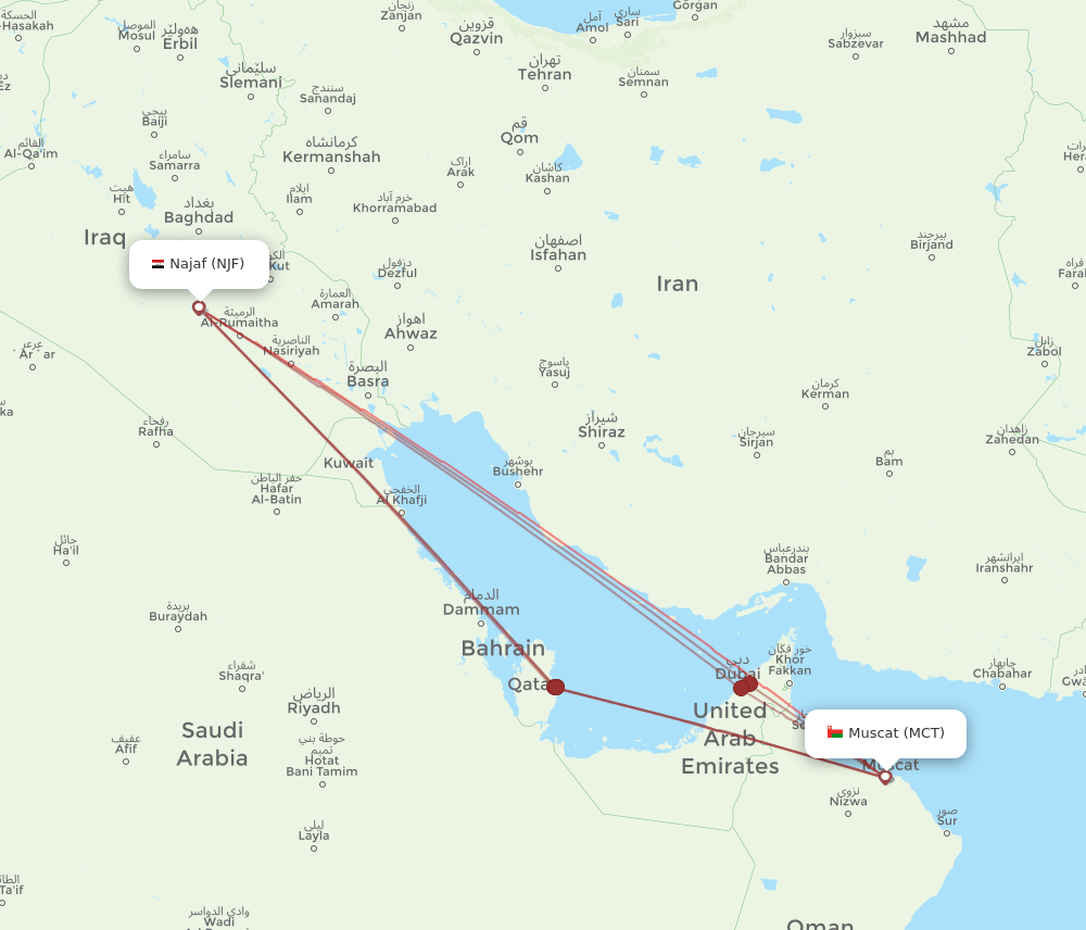 MCT-NJF flight routes