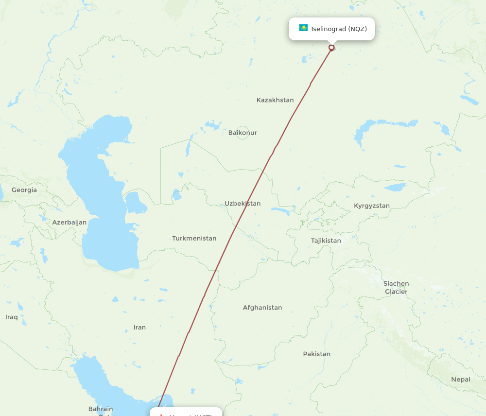 MCT to NQZ flights and routes map
