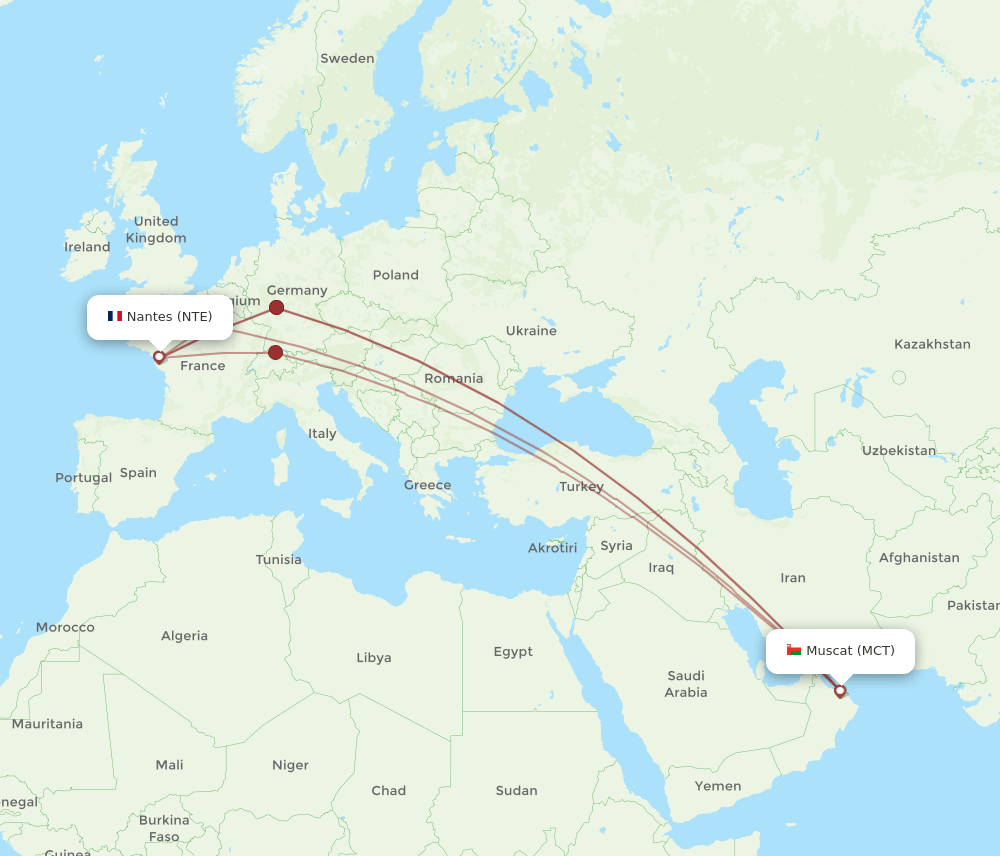 MCT-NTE flight routes