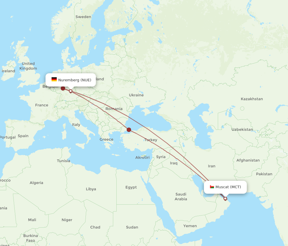 MCT-NUE flight routes