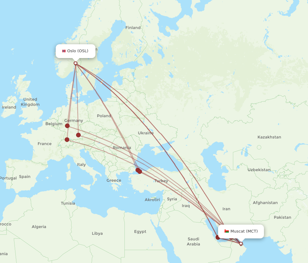 MCT to OSL flights and routes map