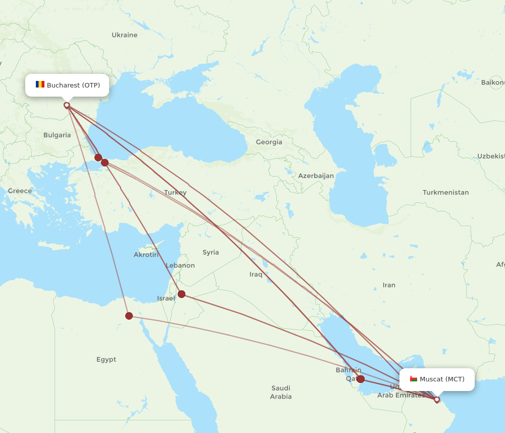 MCT to OTP flights and routes map