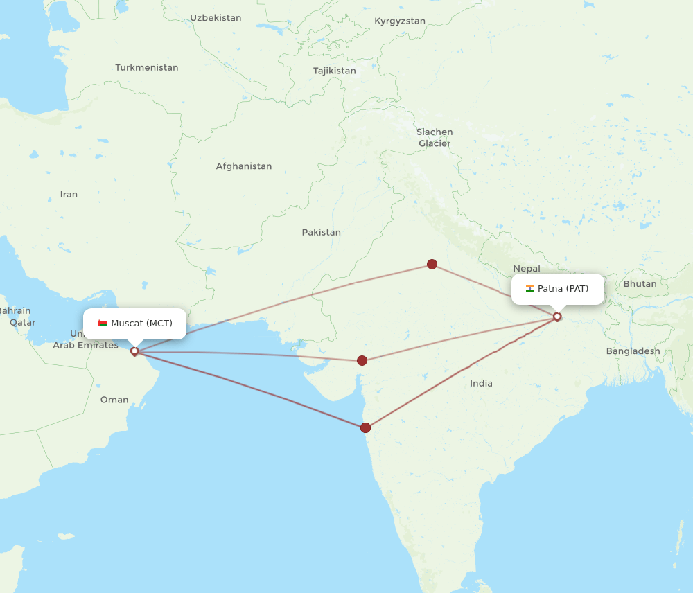 MCT to PAT flights and routes map