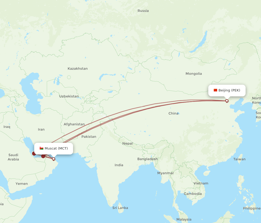 MCT-PEK flight routes