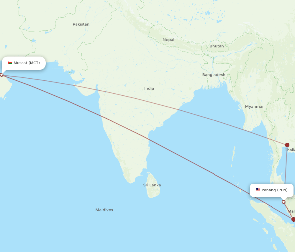 MCT to PEN flights and routes map