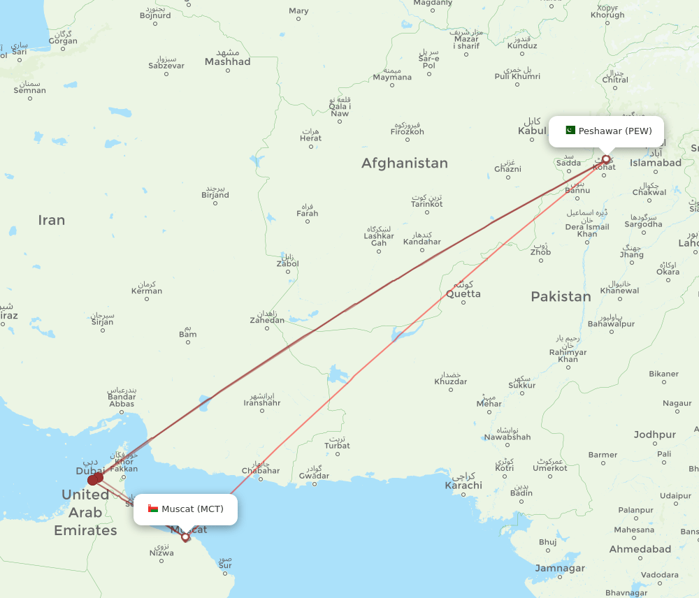 MCT-PEW flight routes