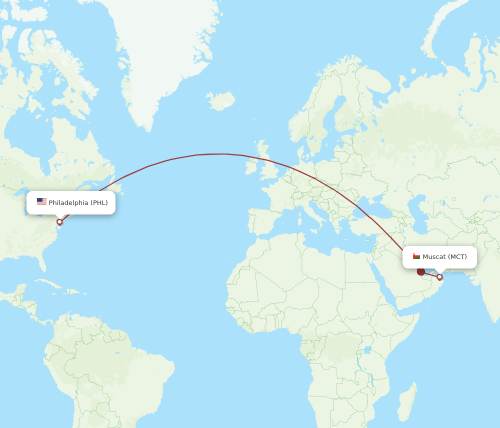 MCT-PHL flight routes