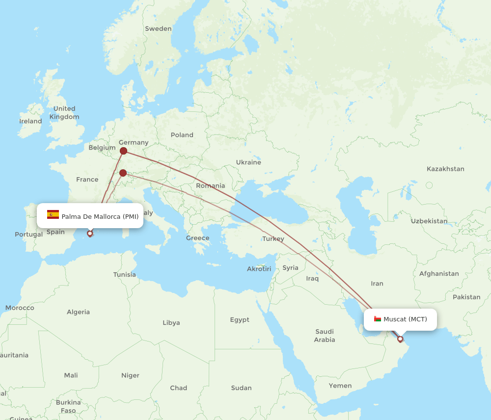 MCT to PMI flights and routes map