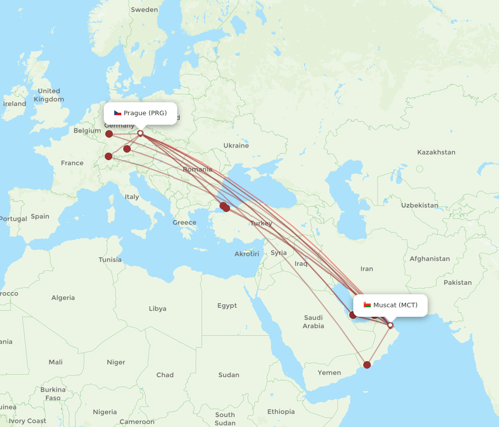 MCT-PRG flight routes