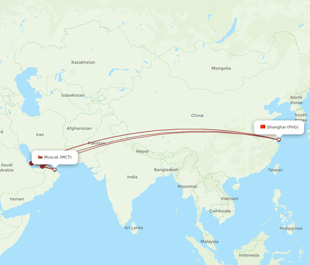 MCT-PVG flight routes