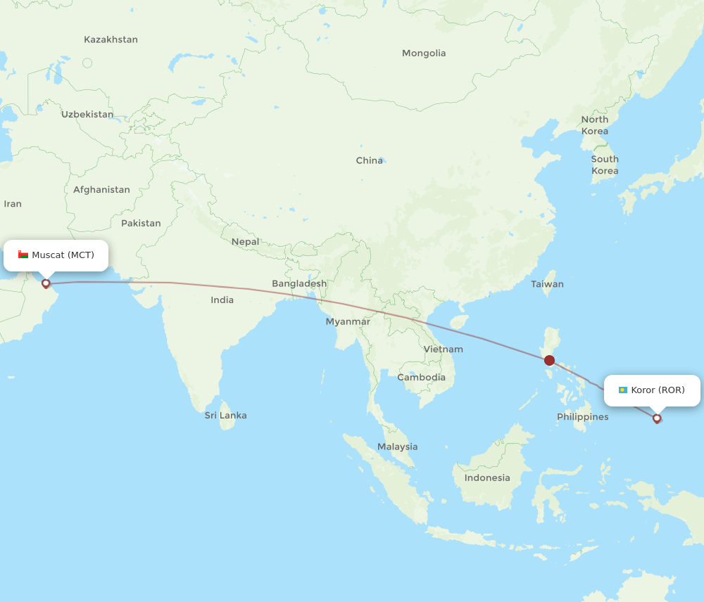 MCT to ROR flights and routes map