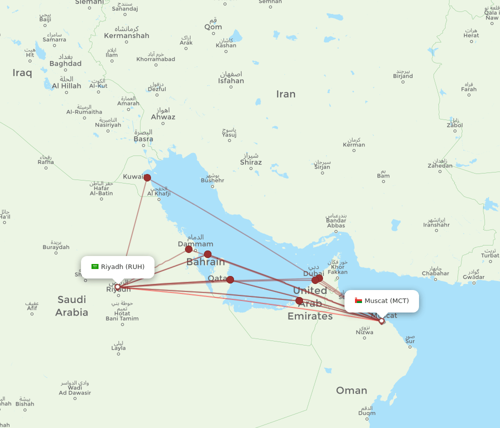 MCT-RUH flight routes