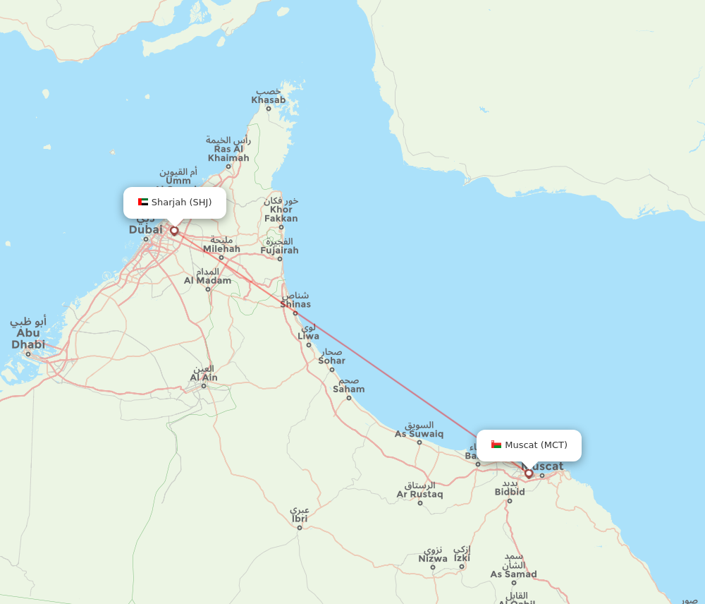 MCT to SHJ flights and routes map