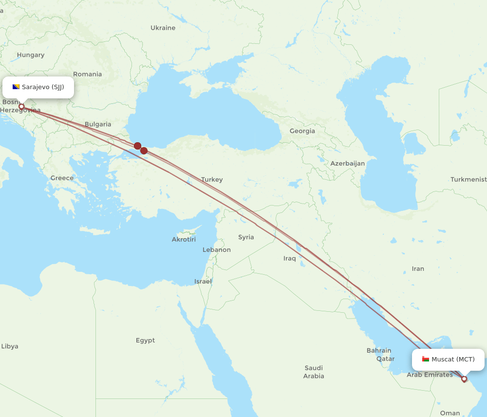 MCT-SJJ flight routes