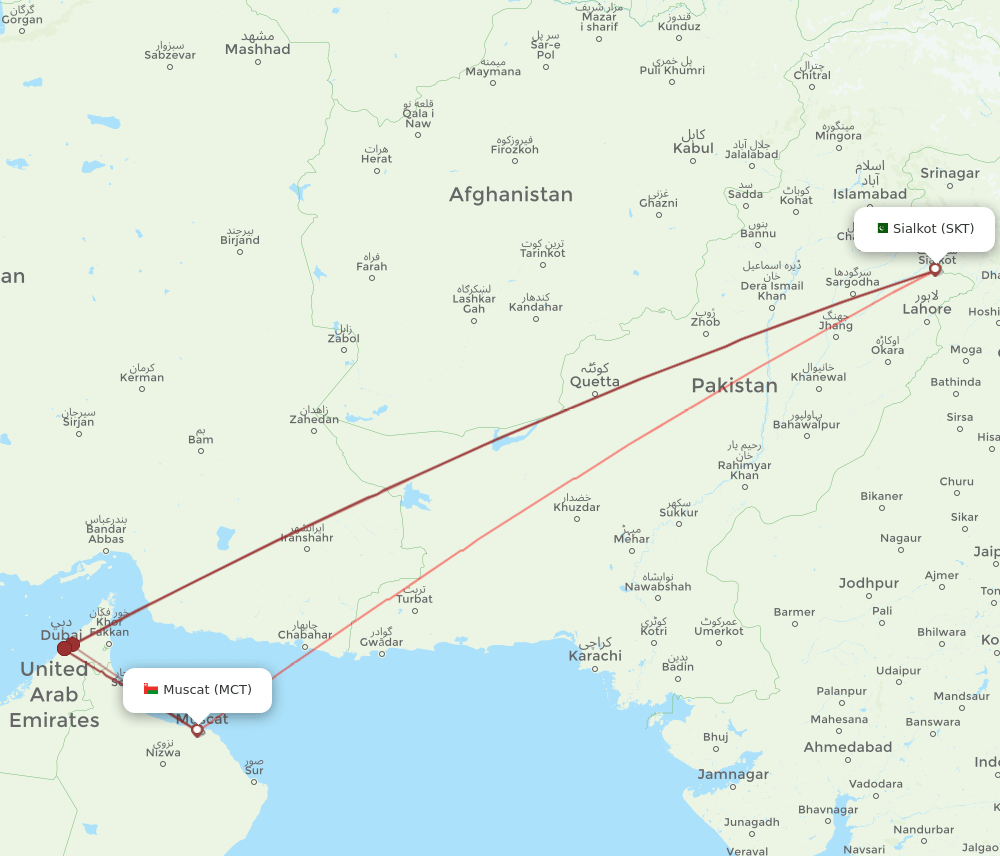 MCT to SKT flights and routes map