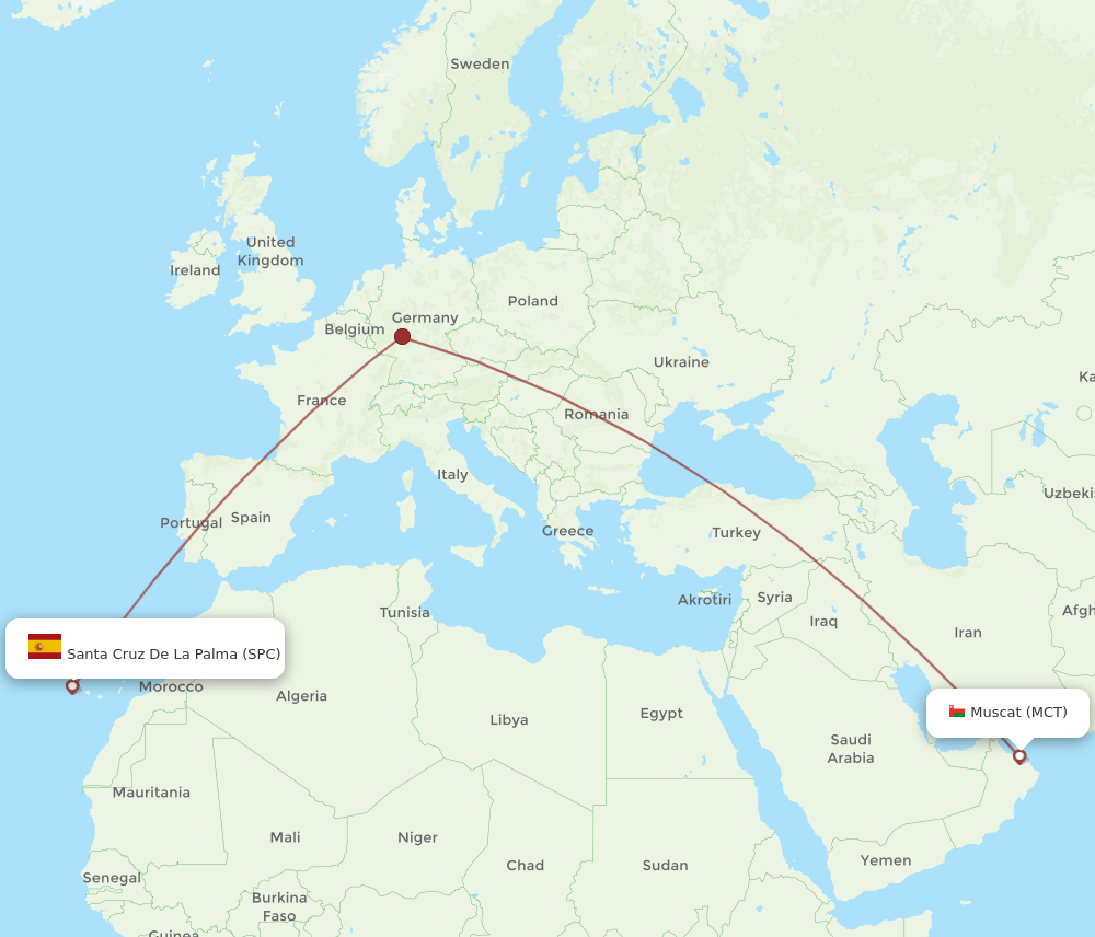 Santa Cruz De La Palma - Muscat route map and flight paths