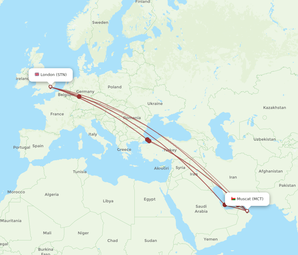 MCT to STN flights and routes map