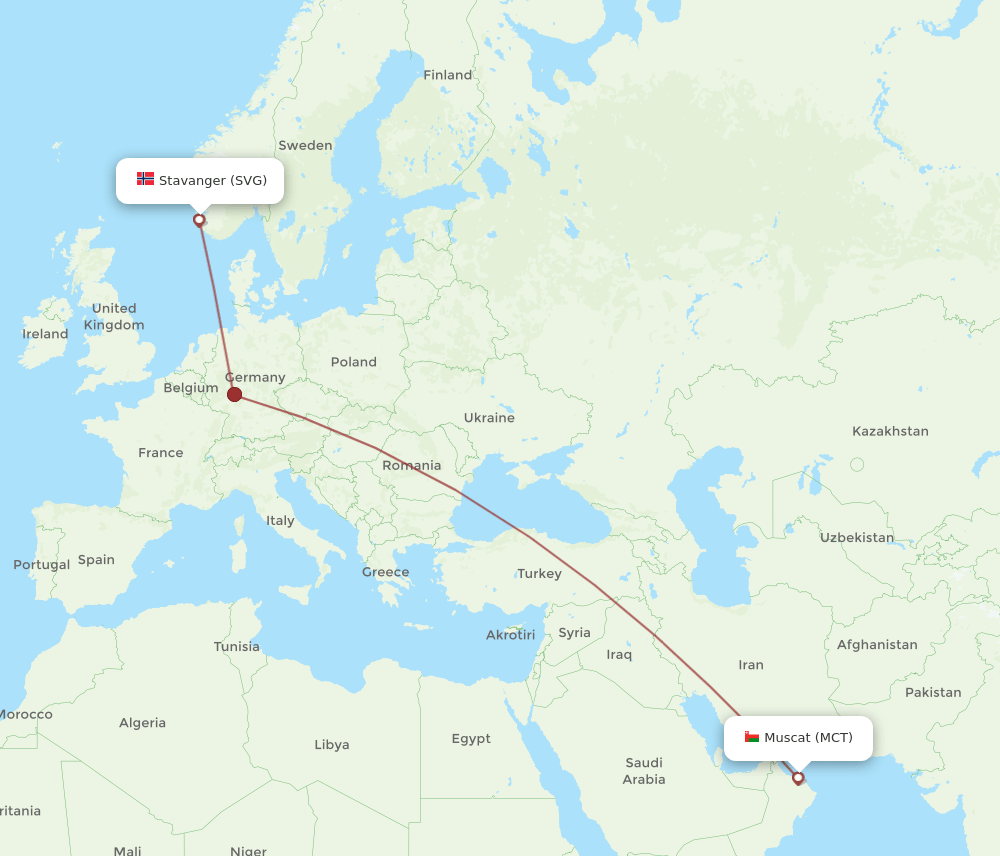 MCT to SVG flights and routes map